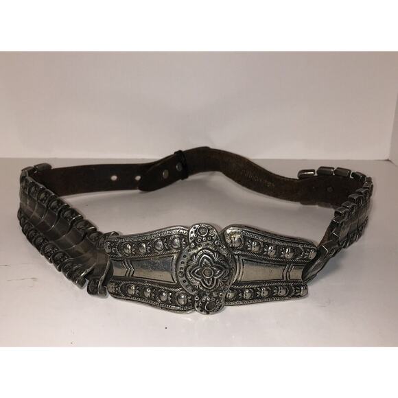 SAKS Fifth Avenue Leather Articulated Silver EtruscanBelt ITALY 31-33 waist - Picture 1 of 9